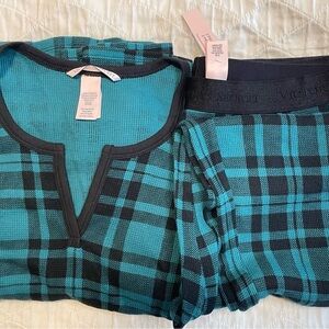 Victoria's Secret Blue and Black Plaid Pajama Set